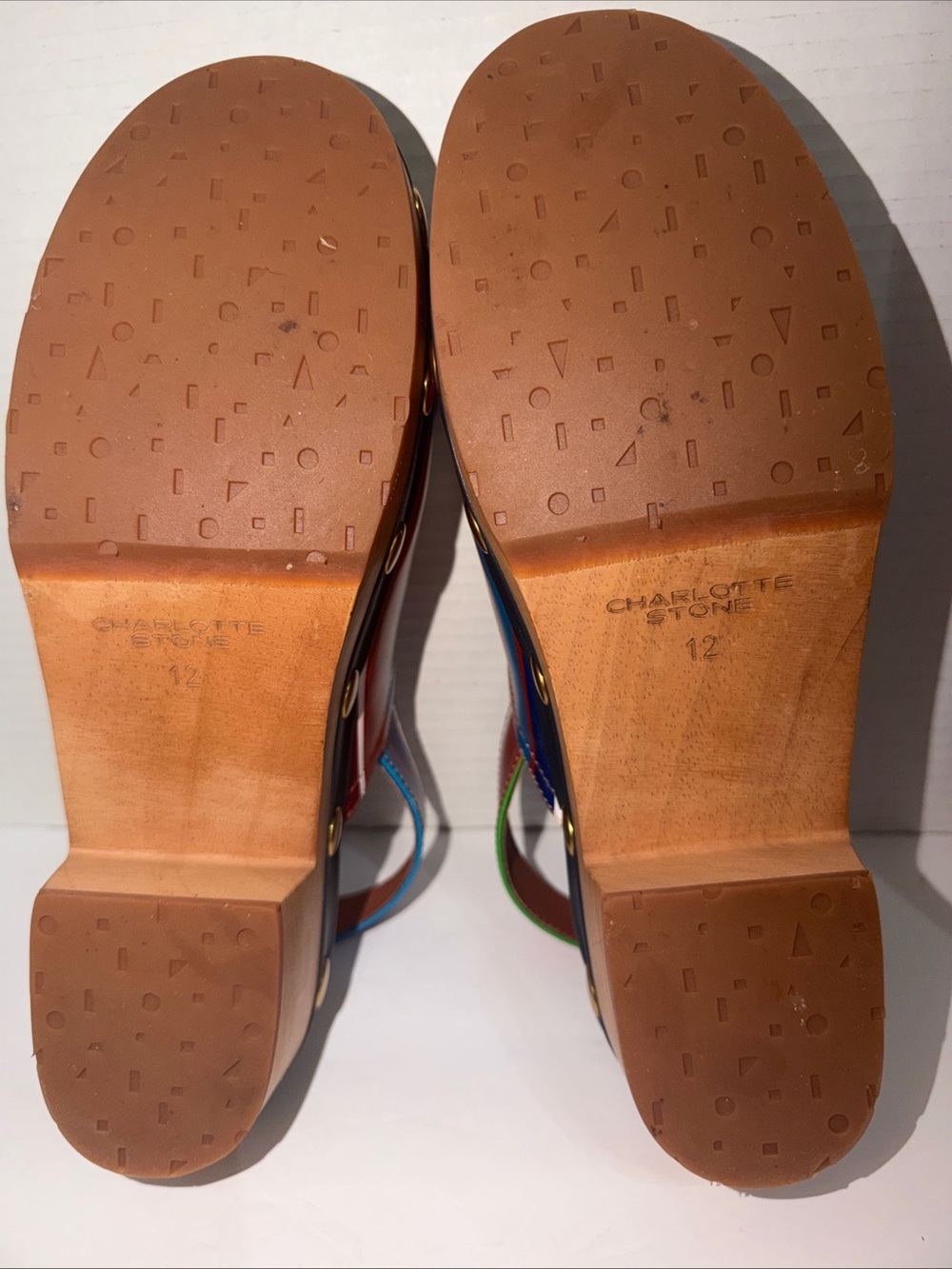 Charlotte Stone Jona Kite Stripe MultiColor Wood Platform Slingback Clog Size 12 - Picture 10 of 10